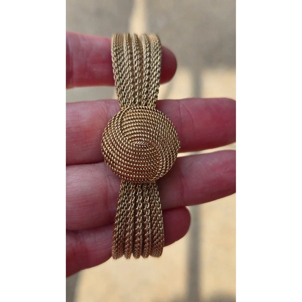 Anne Klein Diamond Secret Watch Gold Tone Mesh Bracelet Fliptop Braided Bracelet